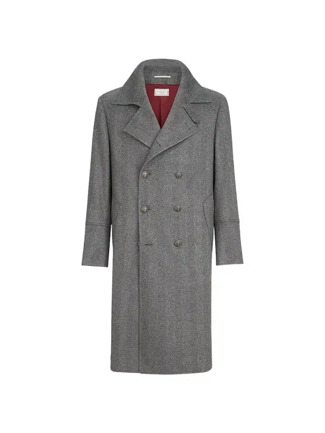 Brunello Cucinelli Men's Cashmere Chevron Flannel One-and-a Half Breasted Coat - Medium Grey
