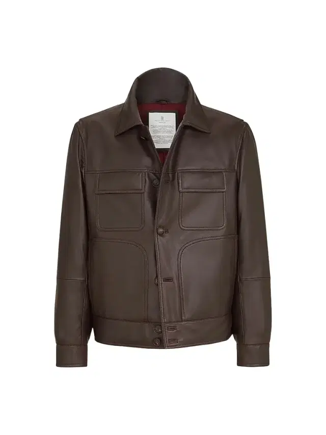 Brunello Cucinelli Men's Nappa Leather Outerwear Jacket with Thermore Padding - Coffee
