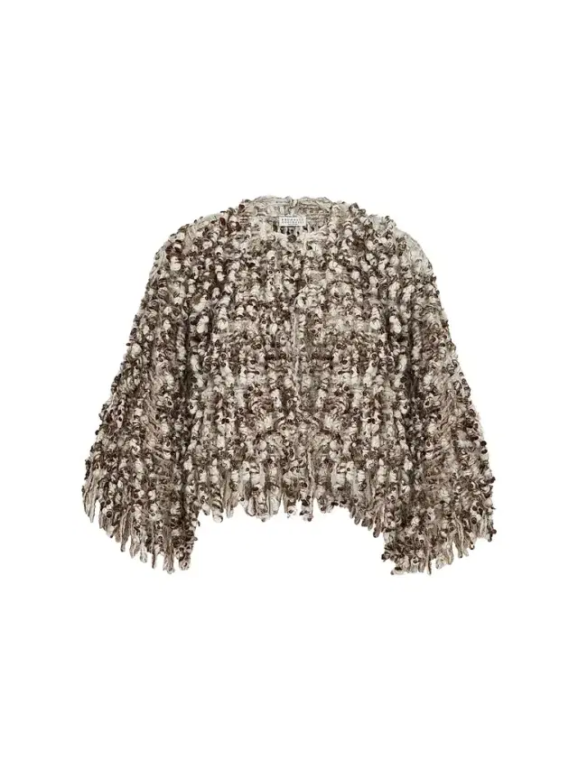 Brunello Cucinelli Women's Dazzling Twist Embroidery Cardigan - Brown