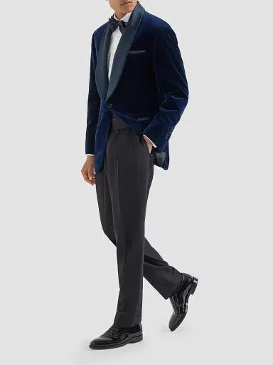 Brunello Cucinelli Men's Cotton Chalk Stripe Velvet Tuxedo Jacket with Shawl Lapels | Thumbnail 6 Brunello Cucinelli Men's Cotton Chalk Stripe Velvet Tuxedo Jacket with Shawl Lapels | Thumbnail 6