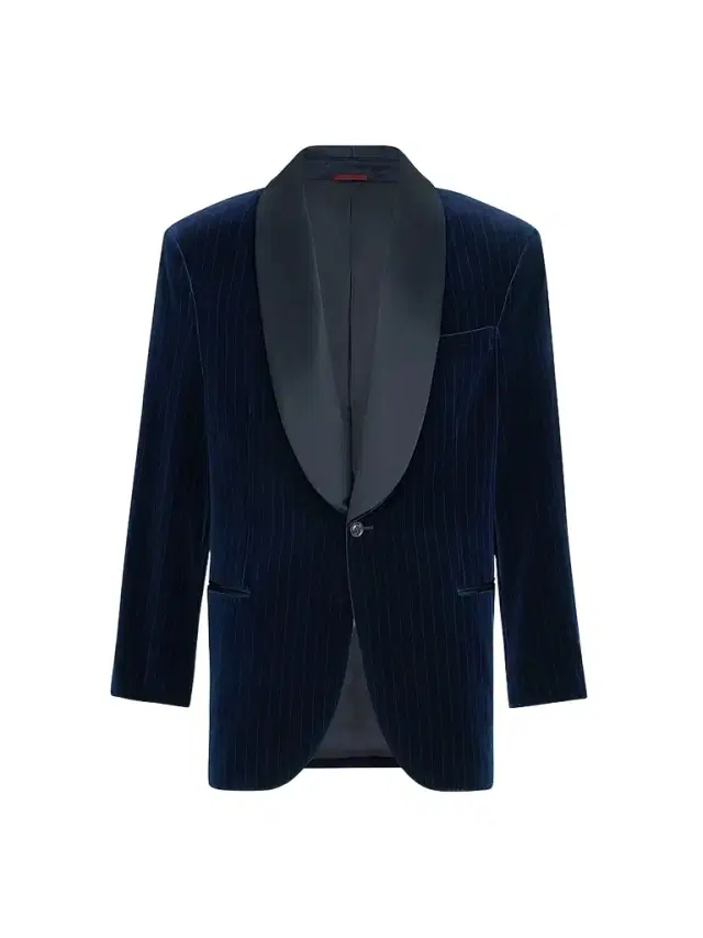 Brunello Cucinelli Men's Cotton Chalk Stripe Velvet Tuxedo Jacket with Shawl Lapels - Navy Blue