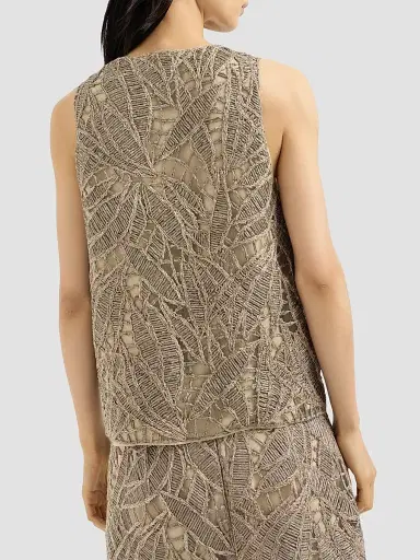 Brunello Cucinelli Women's Linen and Cotton Dazzling Cacao Leaves Embroidery Top | Thumbnail 3 Brunello Cucinelli Women's Linen and Cotton Dazzling Cacao Leaves Embroidery Top | Thumbnail 3