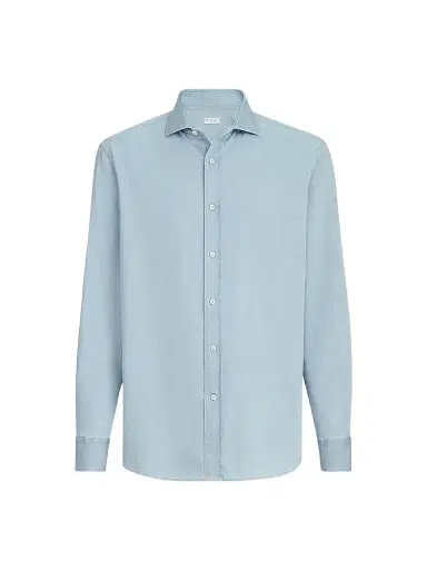 Brunello Cucinelli Men's Lightweight Denim Shirt with Spread Collar - Light Denim - Size XXXXL | Thumbnail 1 Brunello Cucinelli Men's Lightweight Denim Shirt with Spread Collar - Light Denim - Size XXXXL | Thumbnail 1