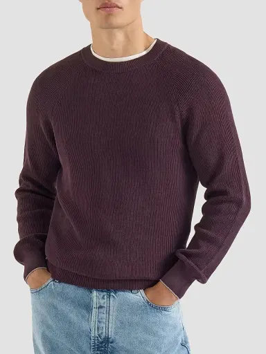 Brunello Cucinelli Men's Cotton English Rib Sweater with Raglan Sleeves - Dark Purple | Thumbnail 2