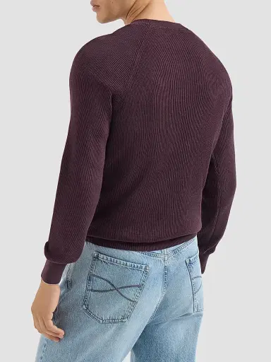 Brunello Cucinelli Men's Cotton English Rib Sweater with Raglan Sleeves - Dark Purple | Thumbnail 3