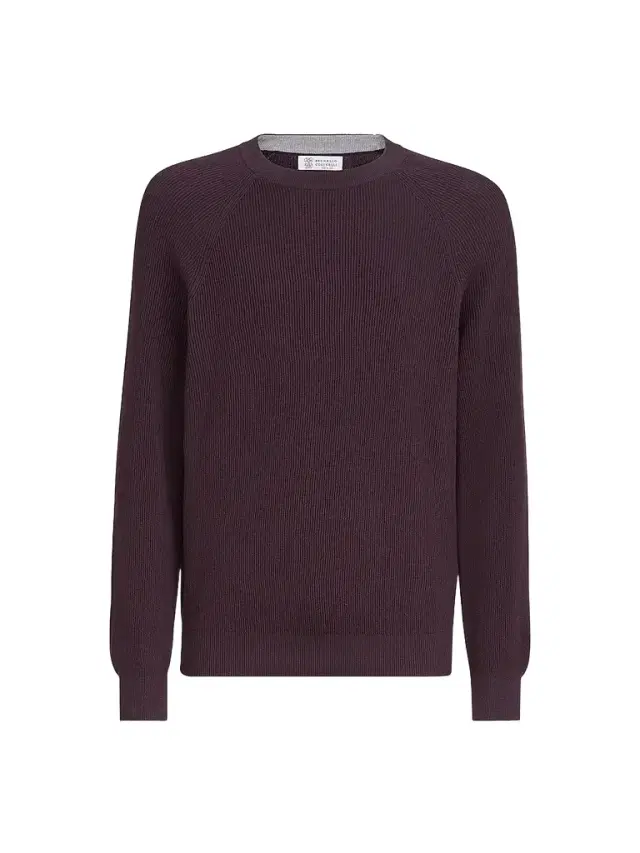 Brunello Cucinelli Men's Cotton English Rib Sweater with Raglan Sleeves - Dark Purple