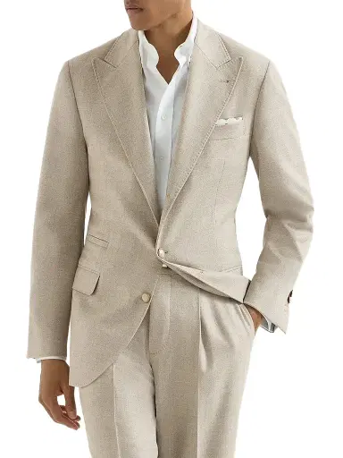 Brunello Cucinelli Men's Mouliné Virgin Wool Twill Deconstructed Blazer | Thumbnail 1 Brunello Cucinelli Men's Mouliné Virgin Wool Twill Deconstructed Blazer | Thumbnail 1