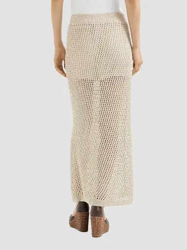 Brunello Cucinelli Women's Dazzling Texture Net Knit Skirt - Sand | Thumbnail 3 Brunello Cucinelli Women's Dazzling Texture Net Knit Skirt - Sand | Thumbnail 3