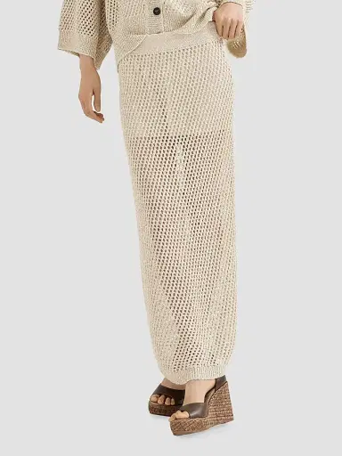 Brunello Cucinelli Women's Dazzling Texture Net Knit Skirt - Sand | Thumbnail 4 Brunello Cucinelli Women's Dazzling Texture Net Knit Skirt - Sand | Thumbnail 4