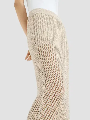 Brunello Cucinelli Women's Dazzling Texture Net Knit Skirt - Sand | Thumbnail 5 Brunello Cucinelli Women's Dazzling Texture Net Knit Skirt - Sand | Thumbnail 5