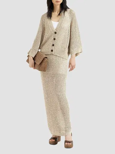 Brunello Cucinelli Women's Dazzling Texture Net Knit Skirt - Sand | Thumbnail 6 Brunello Cucinelli Women's Dazzling Texture Net Knit Skirt - Sand | Thumbnail 6