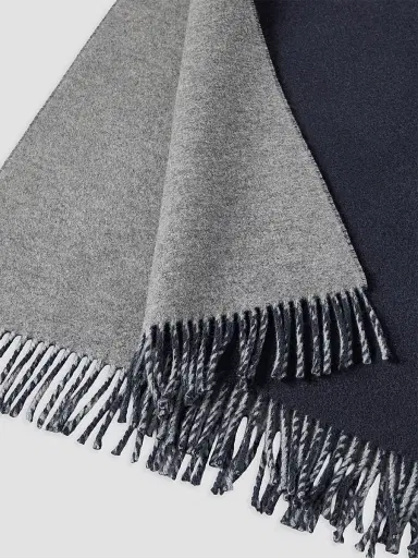 Brunello Cucinelli Men's Wool and Cashmere Knit Scarf - Navy Blue | Thumbnail 3