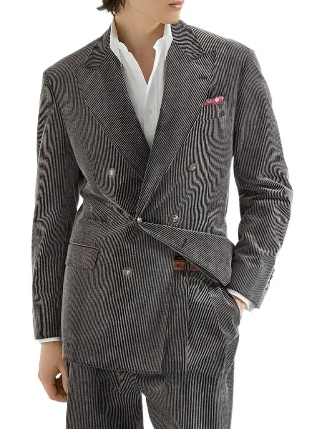 Brunello Cucinelli Men's Frosted Cotton Corduroy One-and-a-Half Breasted Tailor Blazer - Grey