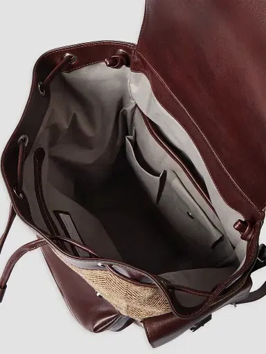 Brunello Cucinelli Men's Burnished Calfskin and Chevron-Effect Techno Fabric City Backpack - Beige Brown | Thumbnail 6
