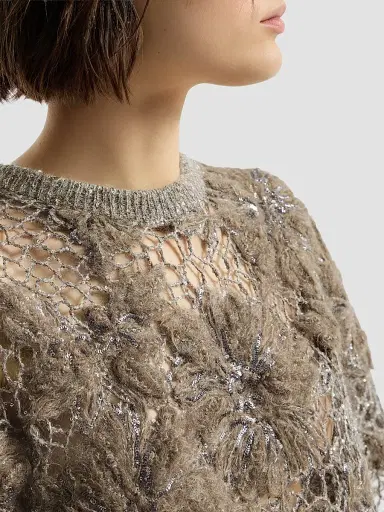 Brunello Cucinelli Women's Whispering Bloom Embroidery Knit T-Shirt | Thumbnail 5