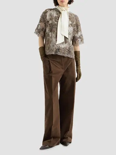 Brunello Cucinelli Women's Whispering Bloom Embroidery Knit T-Shirt | Thumbnail 6