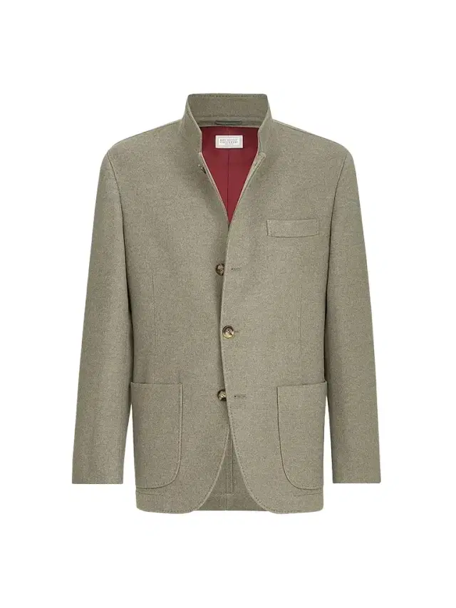 Brunello Cucinelli Men's Lightweight Water-Resistant Cashmere Outerwear Blazer - Military