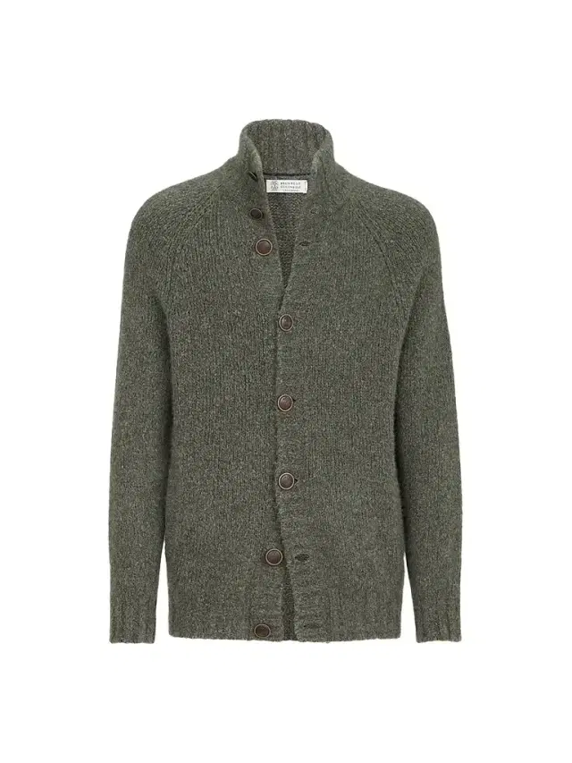 Brunello Cucinelli Men's Cashmere and Silk Cardigan - Military