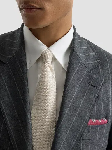 Brunello Cucinelli Men's Silk Knit Tie - White | Thumbnail 2 Brunello Cucinelli Men's Silk Knit Tie - White | Thumbnail 2