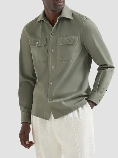 Brunello Cucinelli Men's Garment-Dyed Overshirt in Cotton Gabardine | Thumbnail 2 Brunello Cucinelli Men's Garment-Dyed Overshirt in Cotton Gabardine | Thumbnail 2