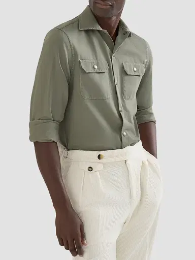 Brunello Cucinelli Men's Garment-Dyed Overshirt in Cotton Gabardine | Thumbnail 4 Brunello Cucinelli Men's Garment-Dyed Overshirt in Cotton Gabardine | Thumbnail 4
