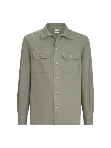Brunello Cucinelli Men's Garment-Dyed Overshirt in Cotton Gabardine | Thumbnail 1 Brunello Cucinelli Men's Garment-Dyed Overshirt in Cotton Gabardine | Thumbnail 1