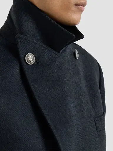 Brunello Cucinelli Men's Cashmere Chevron Flannel One-and-a-Half Breasted Coat - Navy Blue | Thumbnail 5 Brunello Cucinelli Men's Cashmere Chevron Flannel One-and-a-Half Breasted Coat - Navy Blue | Thumbnail 5