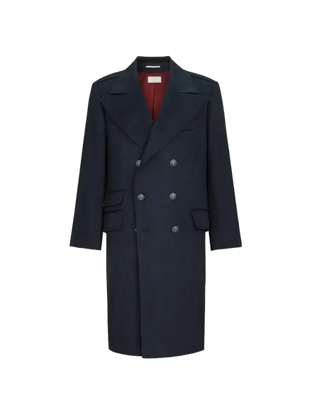 Brunello Cucinelli Men's Cashmere Chevron Flannel One-and-a-Half Breasted Coat - Navy Blue