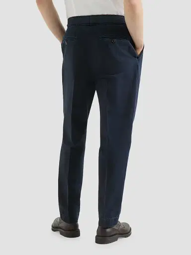 Brunello Cucinelli Men's Cotton Chevron Trousers with Double Pleats - Navy Blue | Thumbnail 3