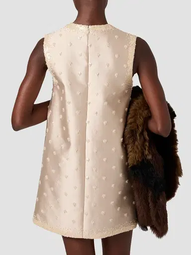 Miu Miu Women's Embroidered Silk and Wool Mini-Dress - Beige | Thumbnail 3
