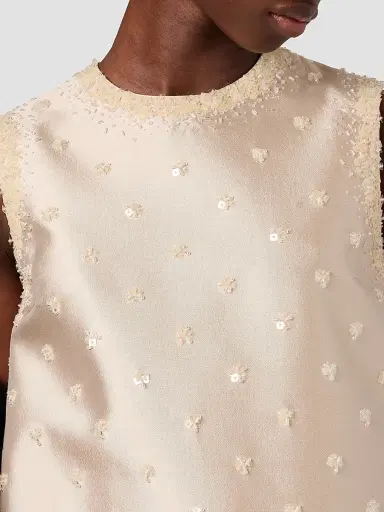 Miu Miu Women's Embroidered Silk and Wool Mini-Dress - Beige | Thumbnail 5