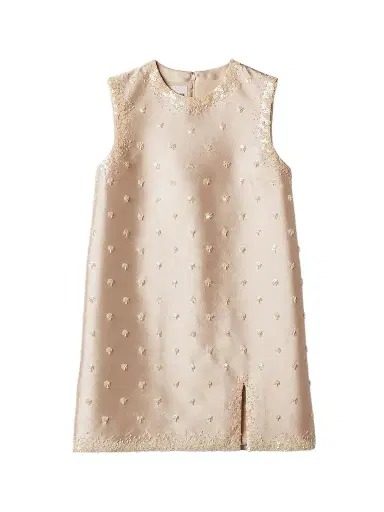 Miu Miu Women's Embroidered Silk and Wool Mini-Dress - Beige | Thumbnail 1