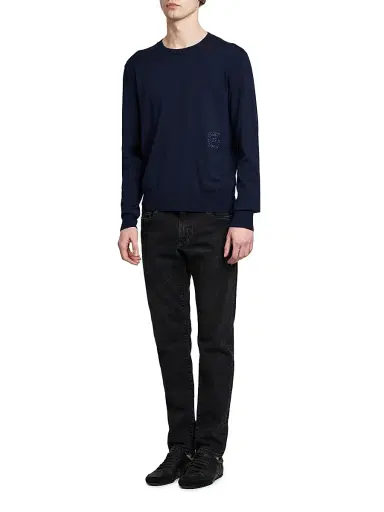 Dolce & Gabbana Men's Logo Patch Virgin Wool Sweater - Blue Scurissimo - Size 46 | Thumbnail 2