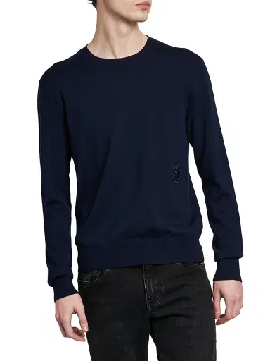 Dolce & Gabbana Men's Logo Patch Virgin Wool Sweater - Blue Scurissimo - Size 46 | Thumbnail 3