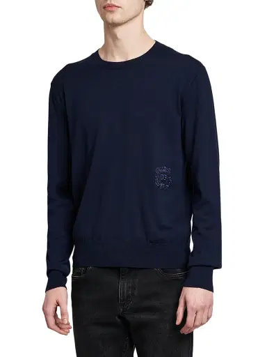 Dolce & Gabbana Men's Logo Patch Virgin Wool Sweater - Blue Scurissimo - Size 46 | Thumbnail 4