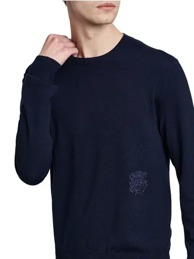 Dolce & Gabbana Men's Logo Patch Virgin Wool Sweater - Blue Scurissimo - Size 46 | Thumbnail 6