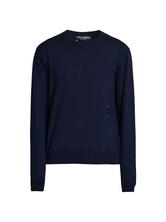 Dolce & Gabbana Men's Logo Patch Virgin Wool Sweater - Blue Scurissimo