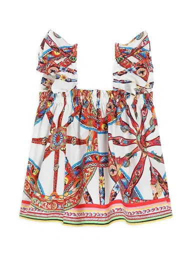 Dolce & Gabbana Little Girl's Printed Flutter-Sleeve Dress - Carretto | Thumbnail 2 Dolce & Gabbana Little Girl's Printed Flutter-Sleeve Dress - Carretto | Thumbnail 2