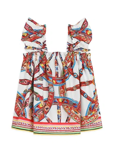 Dolce & Gabbana Little Girl's Printed Flutter-Sleeve Dress - Carretto | Thumbnail 1 Dolce & Gabbana Little Girl's Printed Flutter-Sleeve Dress - Carretto | Thumbnail 1