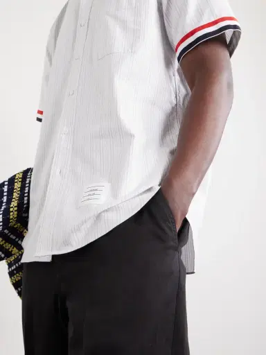 Thom Browne Logo-Appliquéd Striped Cotton-Oxford Shirt - Men | Thumbnail 5 Thom Browne Logo-Appliquéd Striped Cotton-Oxford Shirt - Men | Thumbnail 5
