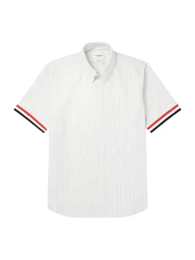 Thom Browne Logo-Appliquéd Striped Cotton-Oxford Shirt - Men | Thumbnail 1 Thom Browne Logo-Appliquéd Striped Cotton-Oxford Shirt - Men | Thumbnail 1