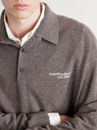Acne Studios Oversized Logo-Embroidered Wool and Yak-Blend Polo Sweater - Men | Thumbnail 5 Acne Studios Oversized Logo-Embroidered Wool and Yak-Blend Polo Sweater - Men | Thumbnail 5
