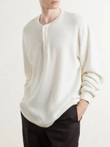 A.PRESSE Waffle-Knit Cotton and Cashmere-Blend Henley T-Shirt - Men | Thumbnail 3