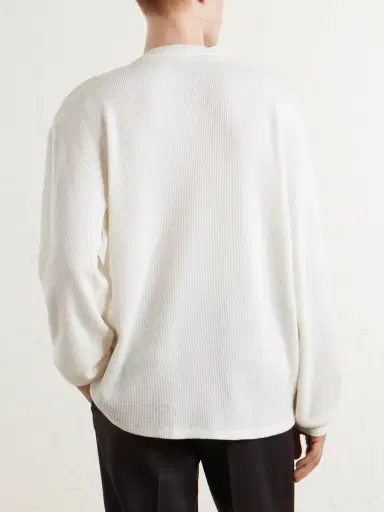 A.PRESSE Waffle-Knit Cotton and Cashmere-Blend Henley T-Shirt - Men | Thumbnail 4