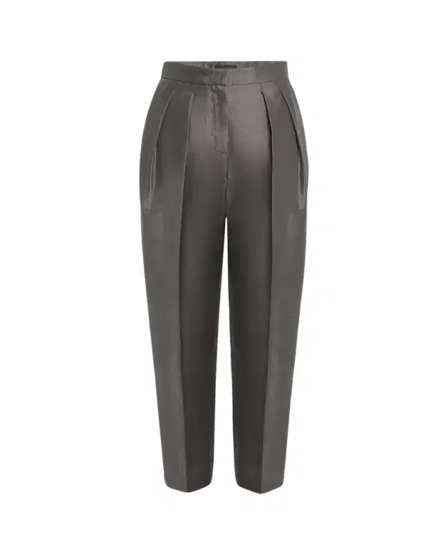 Giorgio Armani Shantung Silk Pleated Straight-Leg Trousers