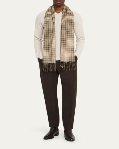 PIACENZA 1733 Men's Silk Cashmere Check Windowpane Scarf | Thumbnail 2