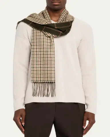 PIACENZA 1733 Men's Silk Cashmere Check Windowpane Scarf | Thumbnail 3