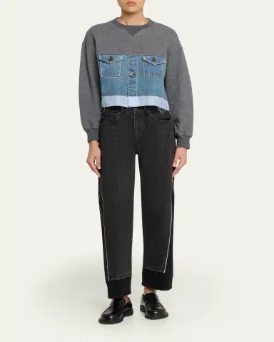 UNDERCOVER Mixed-Media Denim Straight-Leg Ankle Sweatpants | Thumbnail 2 UNDERCOVER Mixed-Media Denim Straight-Leg Ankle Sweatpants | Thumbnail 2