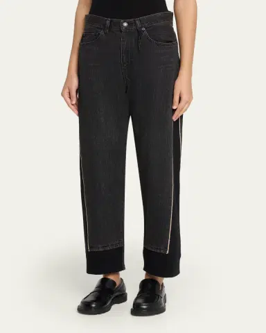 UNDERCOVER Mixed-Media Denim Straight-Leg Ankle Sweatpants | Thumbnail 4 UNDERCOVER Mixed-Media Denim Straight-Leg Ankle Sweatpants | Thumbnail 4