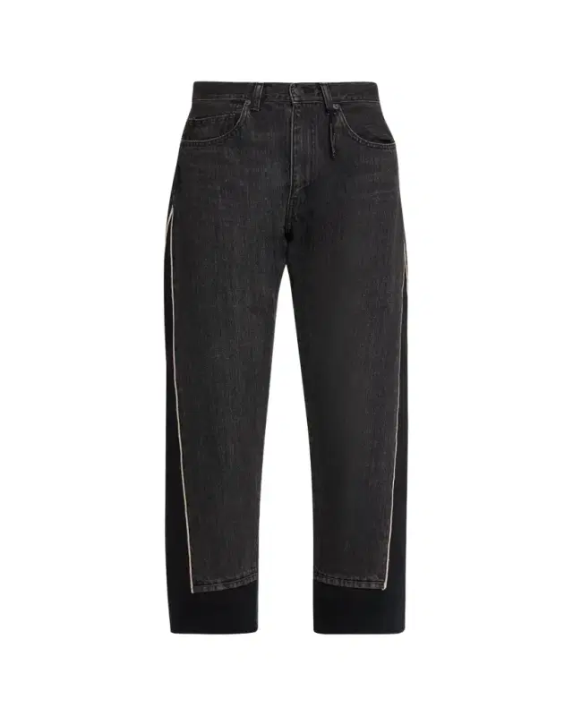 UNDERCOVER Mixed-Media Denim Straight-Leg Ankle Sweatpants